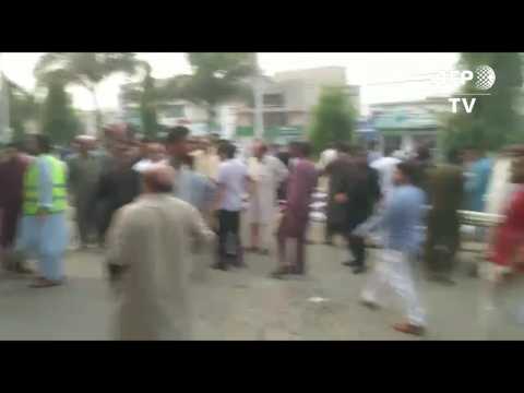 Injured people arrive at Pakistan hospital following 5.8 earthquake