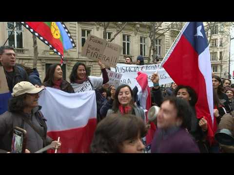 Protesters in Paris gather outside Chilean embassy