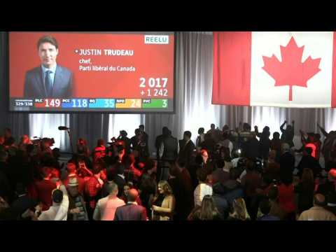 Liberal supporters react as Canada's Trudeau set to hold onto power