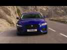 New Jaguar XE in Caesium blue Driving in Southern France