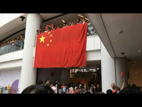 Pro-Beijing supporters gather at Hong Kong mall