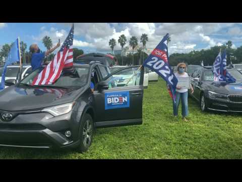 Biden supporters gather in cars at a caravan in Florida
