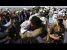 Huthi prisoners celebrate upon landing in Yemen's Sanaa - Label : AFPTV - First images - Category : News