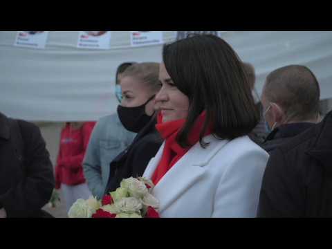 Belarusian opposition leader joins demonstration in Copenhagen