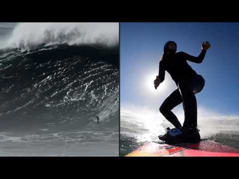 French surfer Justine Dupont catches huge wave in Portugal