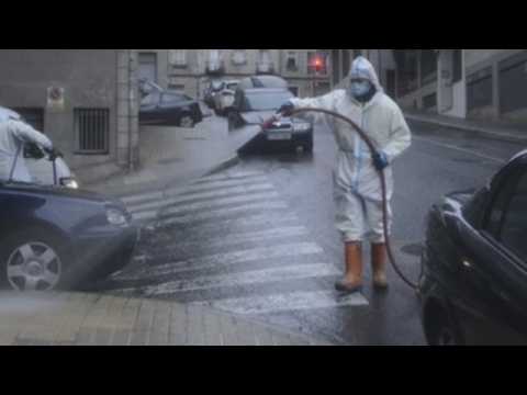Empty streets at night and disinfection in the morning in Spanish city of Orense