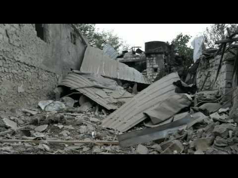 Buildings destroyed by shelling in Nagorno-Karabakh's main city