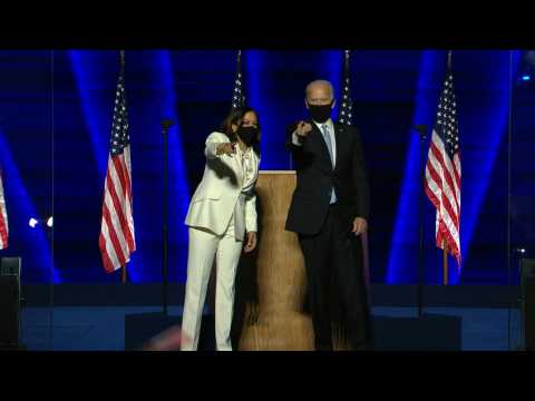 Joe Biden arrives on stage to deliver victory speech