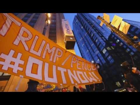 Crowd protests against Trump and Pence outside Twitter headquarters in San Francisco