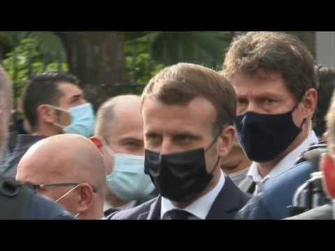 Nice attack: President Emmanuel Macron arrives at Notre-Dame de Nice basilica