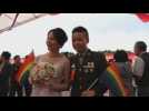 Two LGBT couples get married in Taiwan's military mass wedding