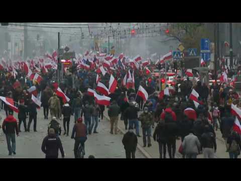 Far-right groups hold independence day march and car parade in Warsaw