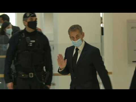 Former France president Sarkozy arrives in court for corruption trial