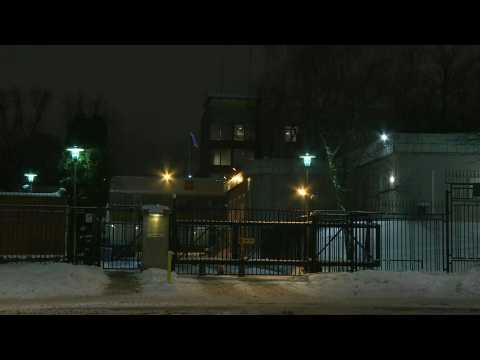 Scene outside Russian Embassy after Sweden expels Russian diplomat