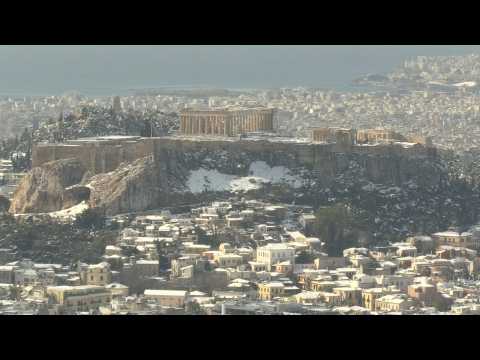 Snow covers the Greek capital