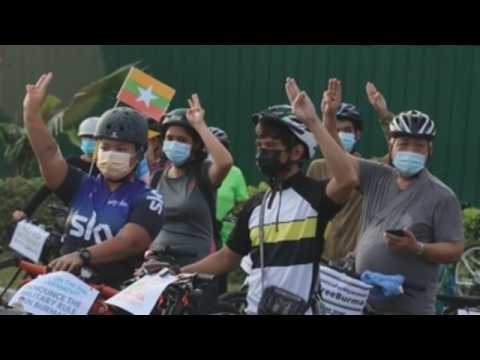 Philippine bikers protest against Myanmar military coup