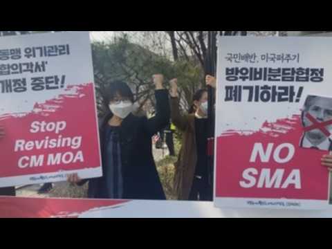 Protest in Seoul as US Secretary of State, US Defense Secretary visit South Korea