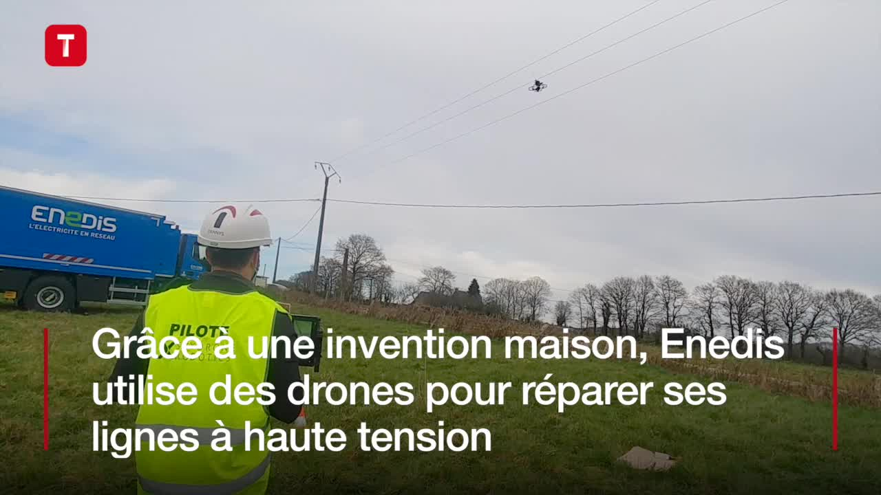 Grâce à une invention maison, Enedis utilise des drones pour réparer ses lignes à haute tension  (Le Télégramme)