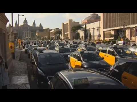 Taxi drivers protest against Uber in Barcelona