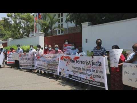 Dozens rally in Sri Lanka in support of Myanmar protesters