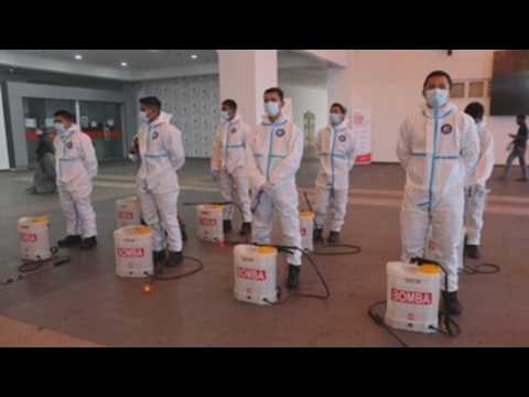 Disinfection tasks in a university in Kuala Lumpur amid pandemic