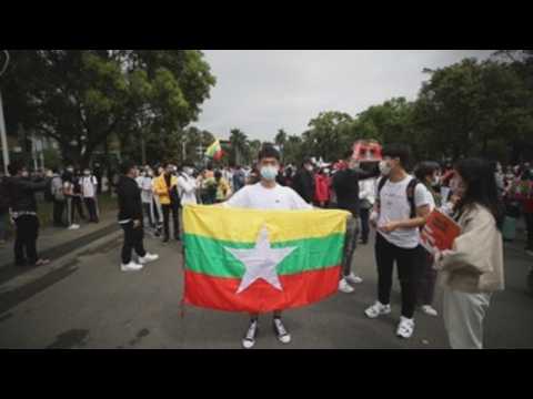 Protest in Taipei against Myanmar military coup