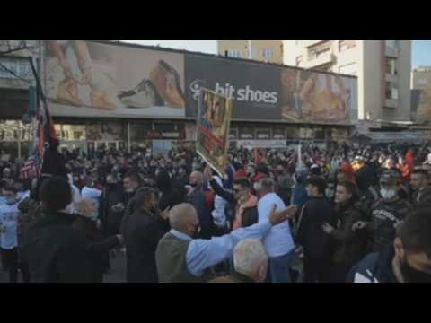 Ethnic Albanians protest following a court decision in Skopje