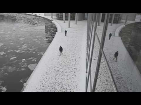 Cold temperatures freeze Spree River in Berlin