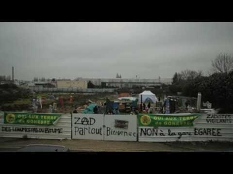 Environmental activists take action to block  metro station project in Gonesse