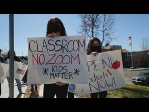 A group of protesters call for reopening of schools in California