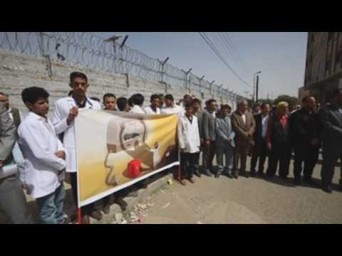 Health workers protest in Yemen against fuel import restrictions imposed by Saudi Arabia