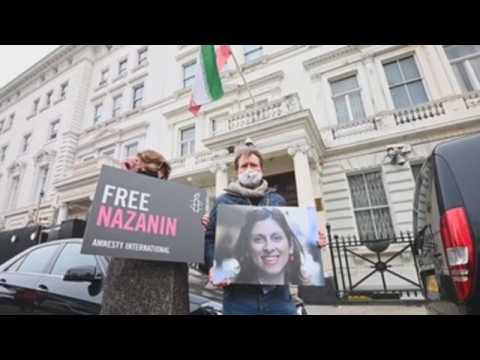 Demonstration in front of Iranian embassy in London for Nazanin Zaghari-Ratcliffe case