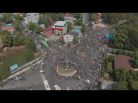 Myanmar: Aerial images of anti-coup protesters on streets