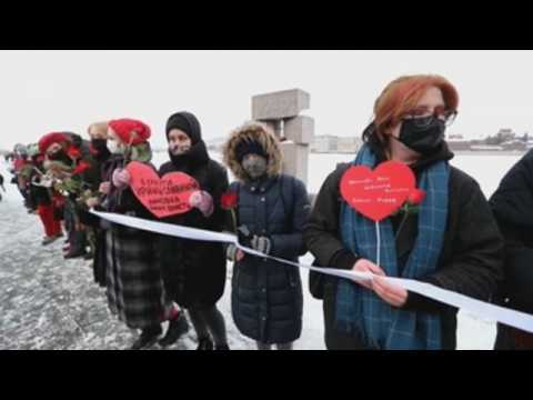 Russian feminists show support for Navalny in St Petersburg