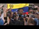 Leopoldo Lopez talks in front of the Spanish Embassy in Venezuela