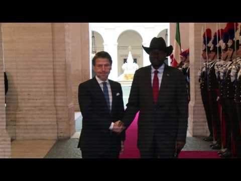 Italian PM Conte greets S. Sudan President Kiir in Rome