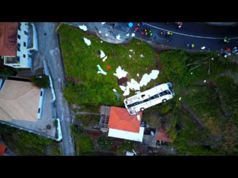 Drone footage shows site of Portuguese tourist bus accident