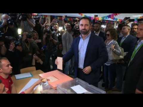 Spain: Vox party leader Santiago Abascal votes in Madrid