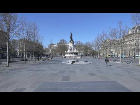Paris's iconic Place de la Republique deserted on 8th day of lockdown