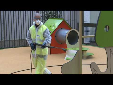 Agents disinfect town facilities to battle spread of coronavirus