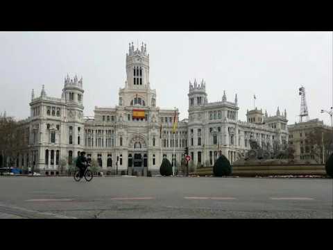 Timelapse footage of almost empty Puerta del Sol and City Hall in Madrid