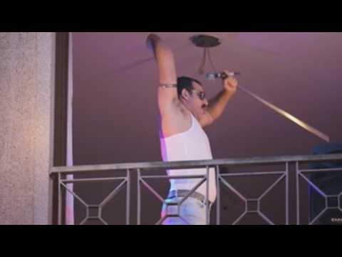Freddie Mercury impersonator performs for his neighbours from his balcony in Pontevedra, Spain