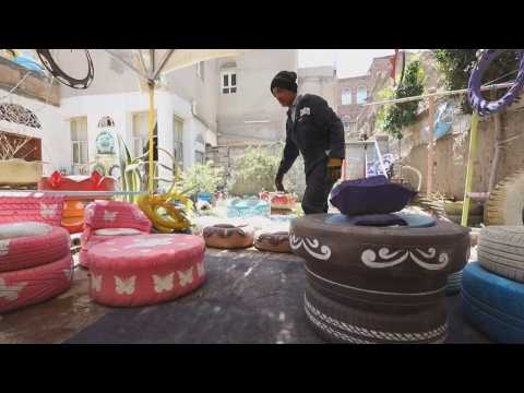 Yemeni painter turns tires into furniture on World Earth Day