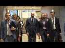 Newly elected EU Council head Charles Michel arrives for presser - Label : AFPTV - First images - Category : News