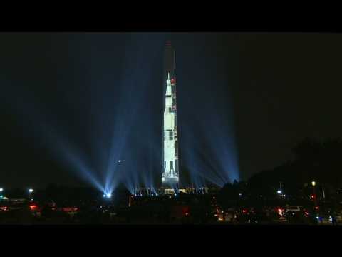 Apollo 11 Rocket projected onto Washington monument