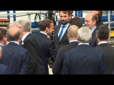 Macron arrives to unveil new Suffren nuclear submarine