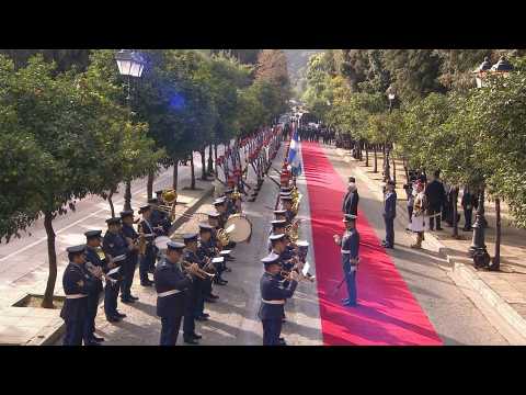 Chinese President Xi Jinping is welcomed by Greek President Prokopis Pavlopoulos