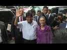 Mexico City mayor Sheinbaum greets Evo Morales