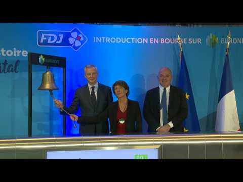 French Finance Minister rings opening bell as French lottery Française des Jeux makes stock market debut