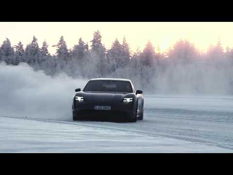 Porsche Taycan 4S in Volcano Grey Ice driving